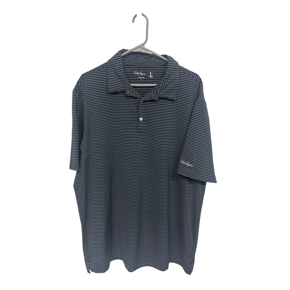 Walter Hagen Mens Large Navy Blue White Striped Short Sleeve Golf Polo Shirt